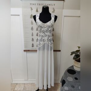 Victoria's Secret Cream Lace & Chiffon Maxi Nightgown L - Bridal Satin Bow